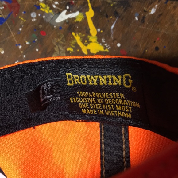 Browning Orange hunting hat full 6 panel adjustable back strap cap - Picture 10 of 12